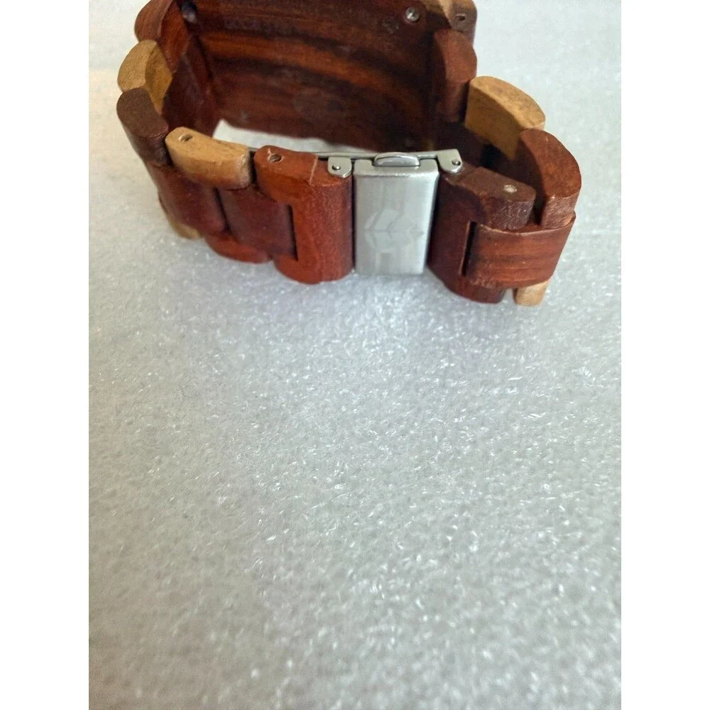 Tense Canada Natural Wood Watch Rectangle Date Dial Two Tone Wooden Links Unisex